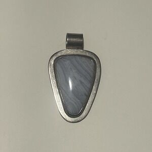 Handmade Sterling Silver Los Castillo 925 Blue Lace Agate Pendant 1.5x2.5inch